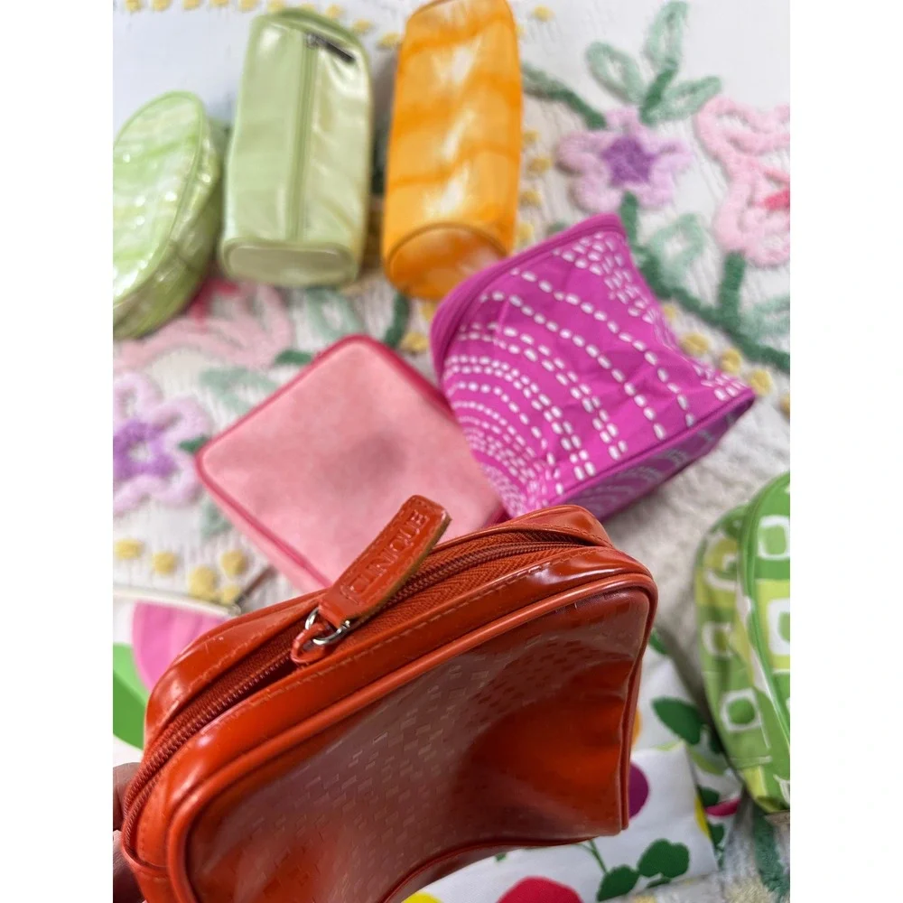 Clinique Makeup Bag Bundle 10pc Cosmetic Pouch Set Floral Geometric Travel Bags